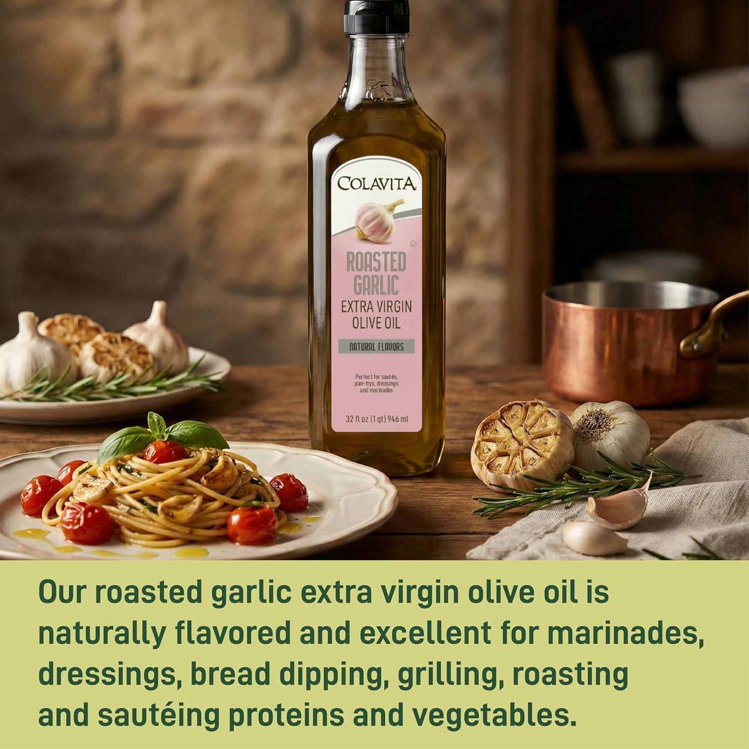 image:imageColavita Roasted Garlic Extra Virgin Olive Oil 32 Fl Oz Cold Pressed EVOO Infused with Natural Roasted Garlic Flavor for Cooking Dressings Marinades amp Dipping32 Fl Oz Pack of 1
